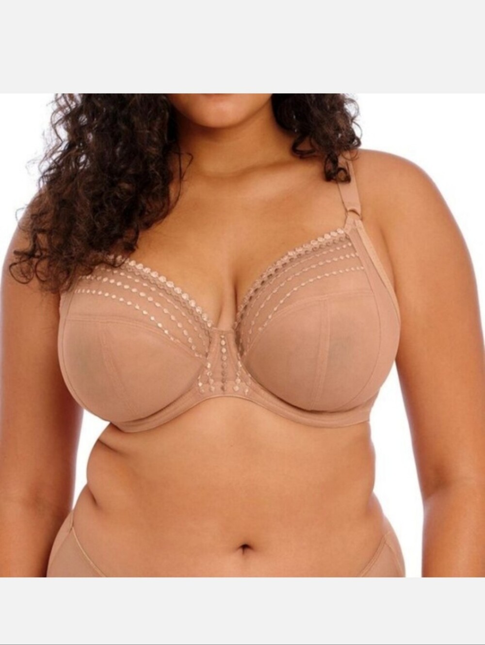Elomi Matilda Plunge Bra Cafe Au Lait Nude Sz 34J Sheer Comfort Adjustable Strap